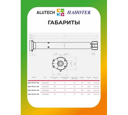 Внутривальный привод для рольставней Алютех AM1-PP/20-15R